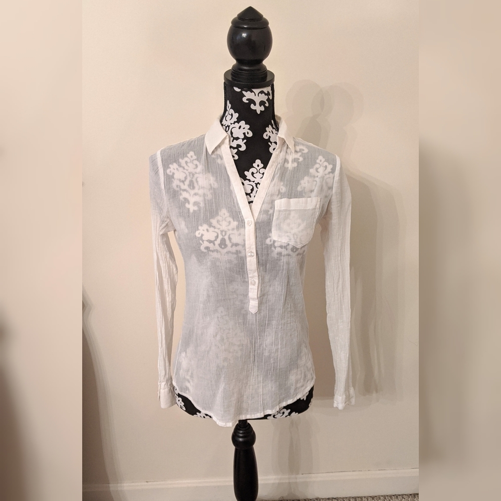 5/$25 The Limited white sheer collared shirt